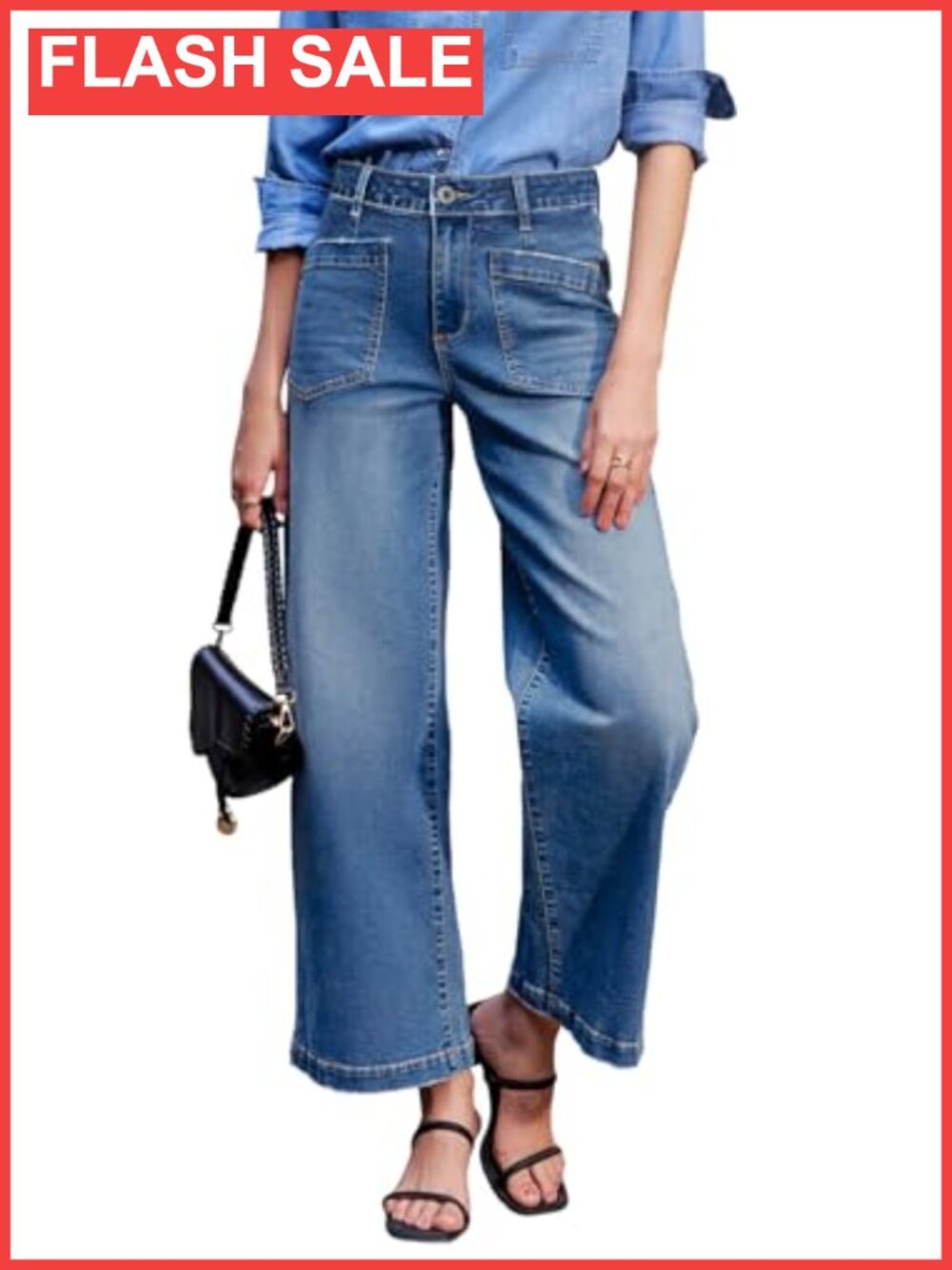 High Waisted Wide Leg Stretch Ankle Denim Jeans